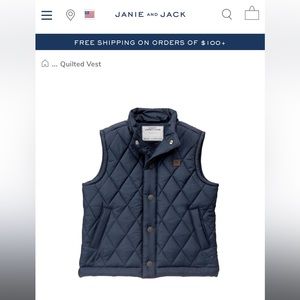Janie and Jack boys quilted vest in navy 18-24 months